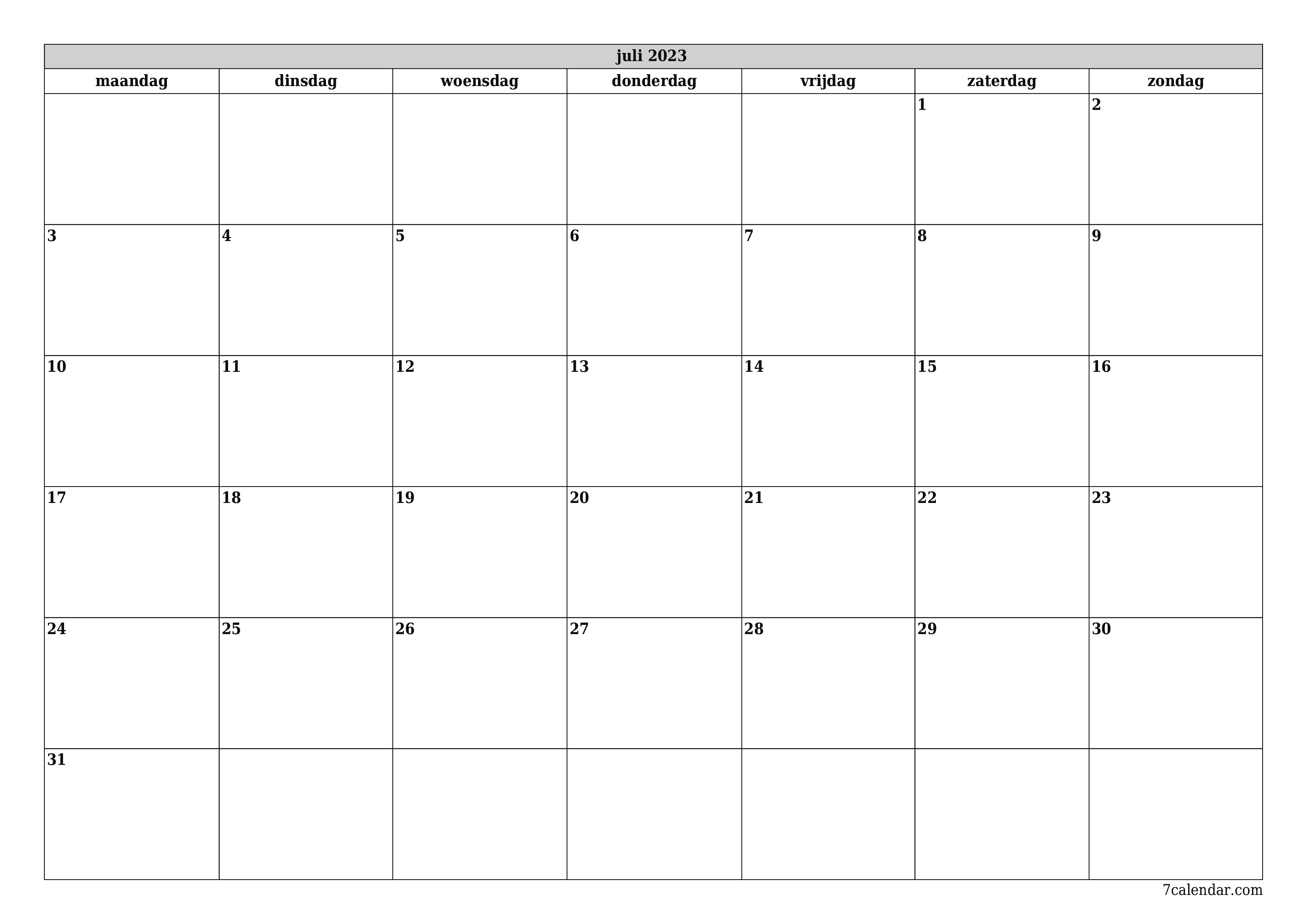 Afdrukbare kalenders en planners voor de maand juli a a naar pdf en png