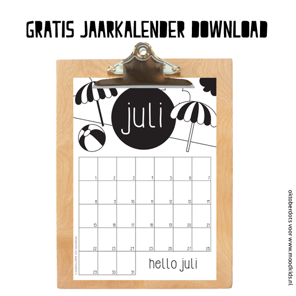 Gratis juli maandkalender kleuren