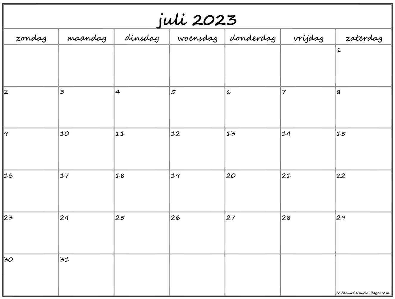 Juli kalender nederlandse kalender juli