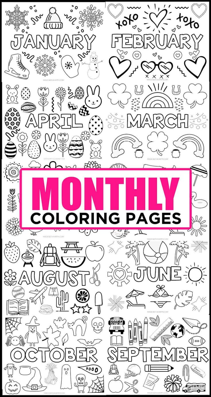 Colorful and joyful coloring pages for every month