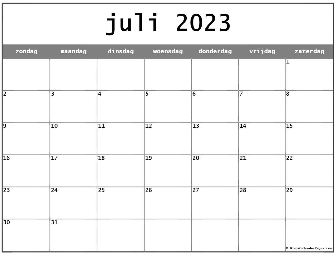 Juli kalender nederlandse kalender juli