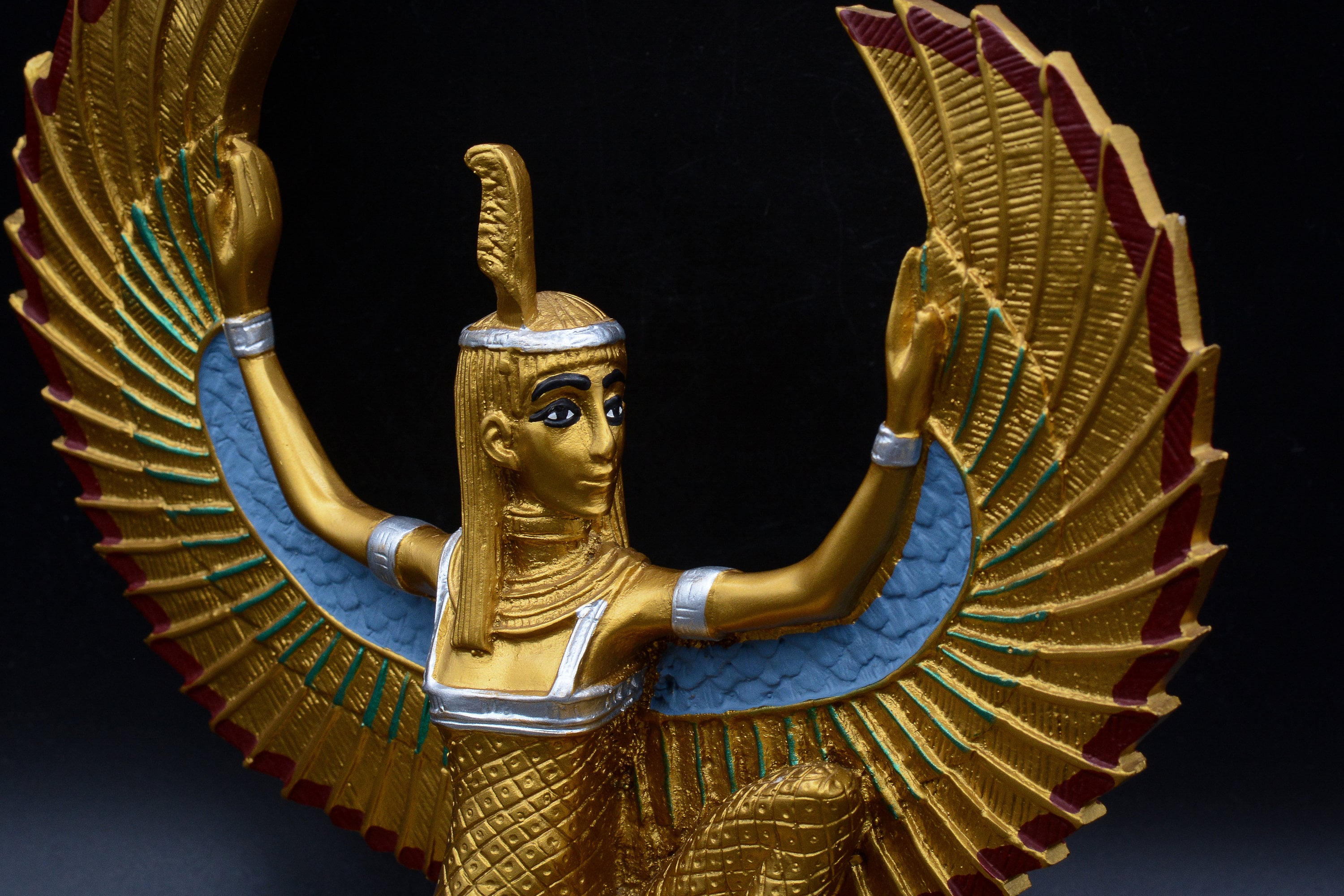 Egyptian goddess maat open wings statue color made in egypt