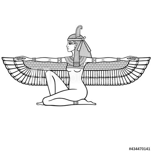 Animation linear portrait sitting goddess of justice maat profile view vector illustration isolated on â egypt tattoo egyptian tattoo egyptian goddess tattoo