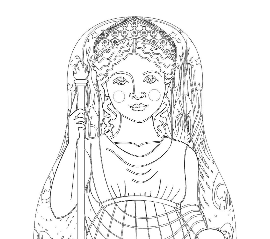 Roman goddess juno coloring sheet printable file traditional folk dress matryoshka doll