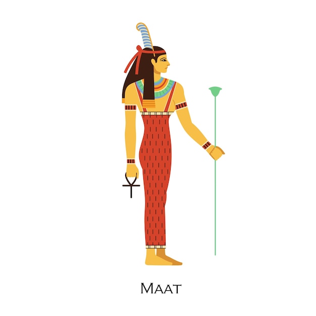 Maat diosa del antiguo egipto mitologãa mujer egipcia dios de la verdad la armonãa el orden antiguo personaje religioso deidad histãrica de la ley la justicia ilustraciãn de vector plano aislado sobre