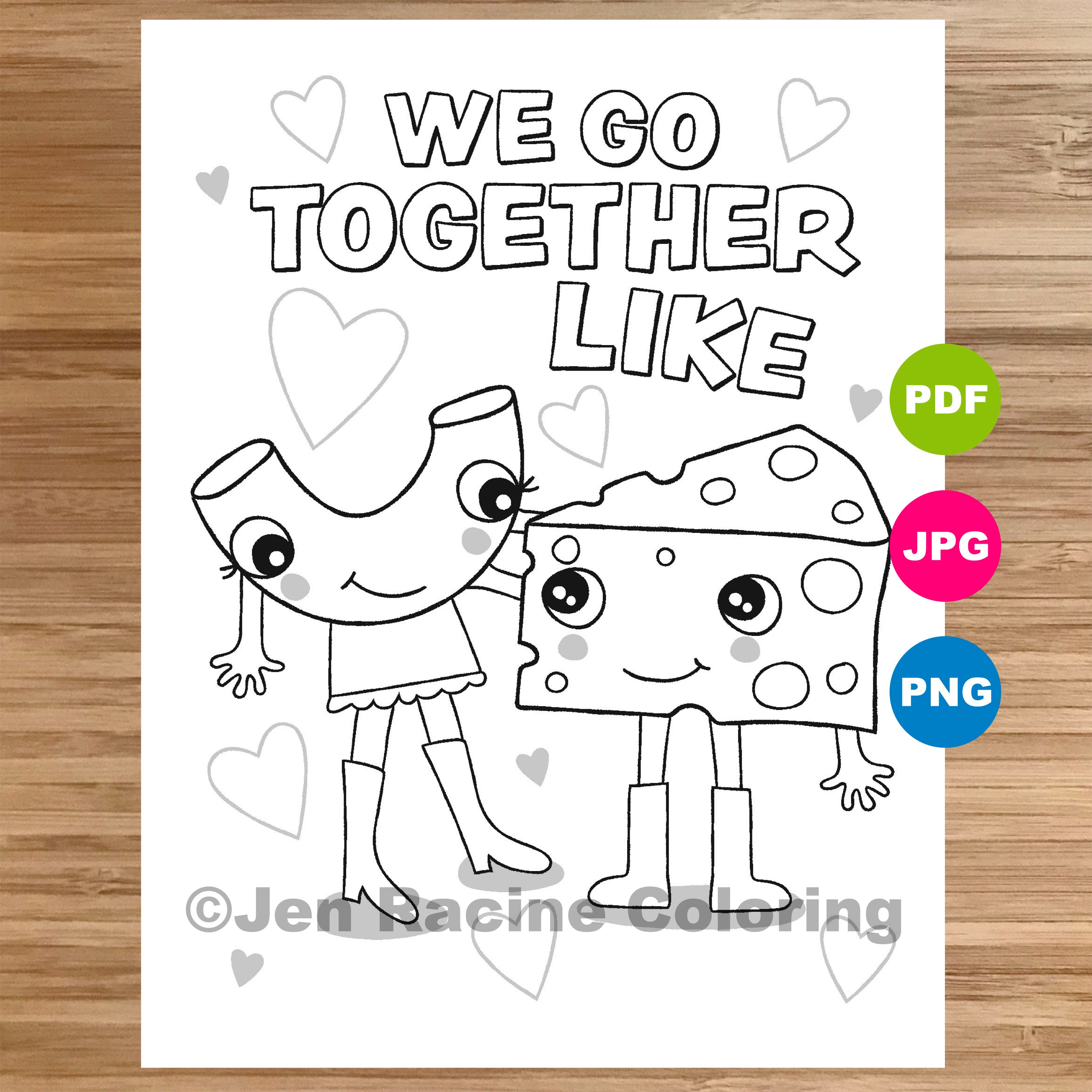 We go together likemac cheese coloring page funny puns coloring page for kids yummy puns coloring book cute kids coloring instant download