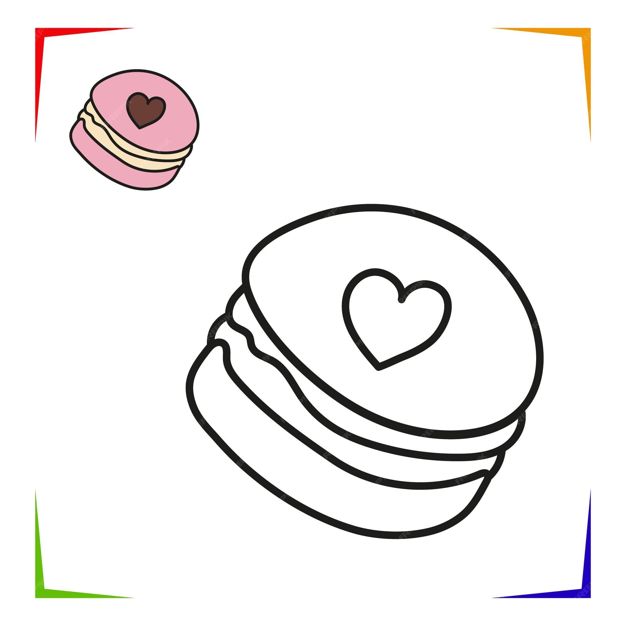 Premium vector macarons candy coloring page small cakes vector educational worksheet colored by sample paint game