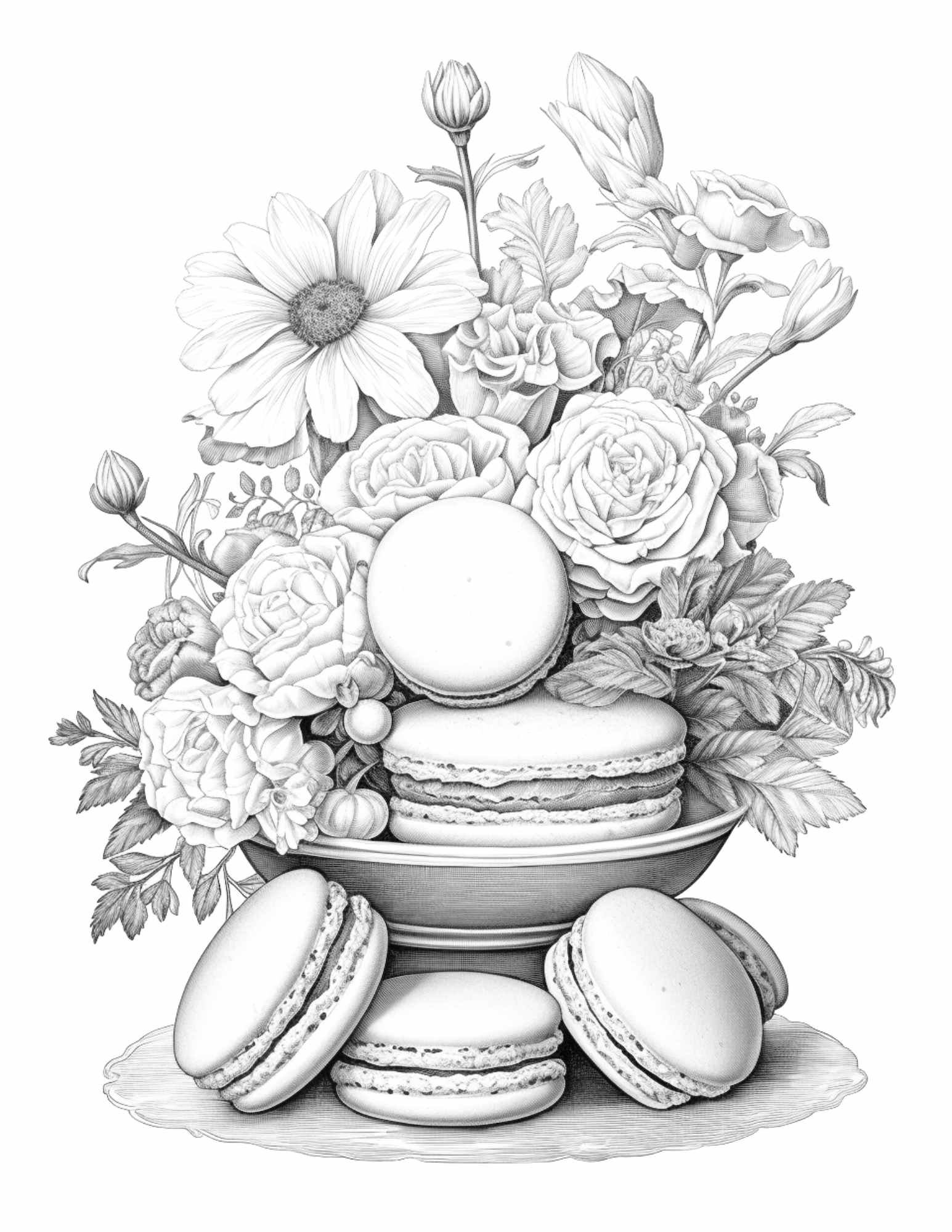 Free vintage macarons grayscale coloring pages printable for adults p â coloring
