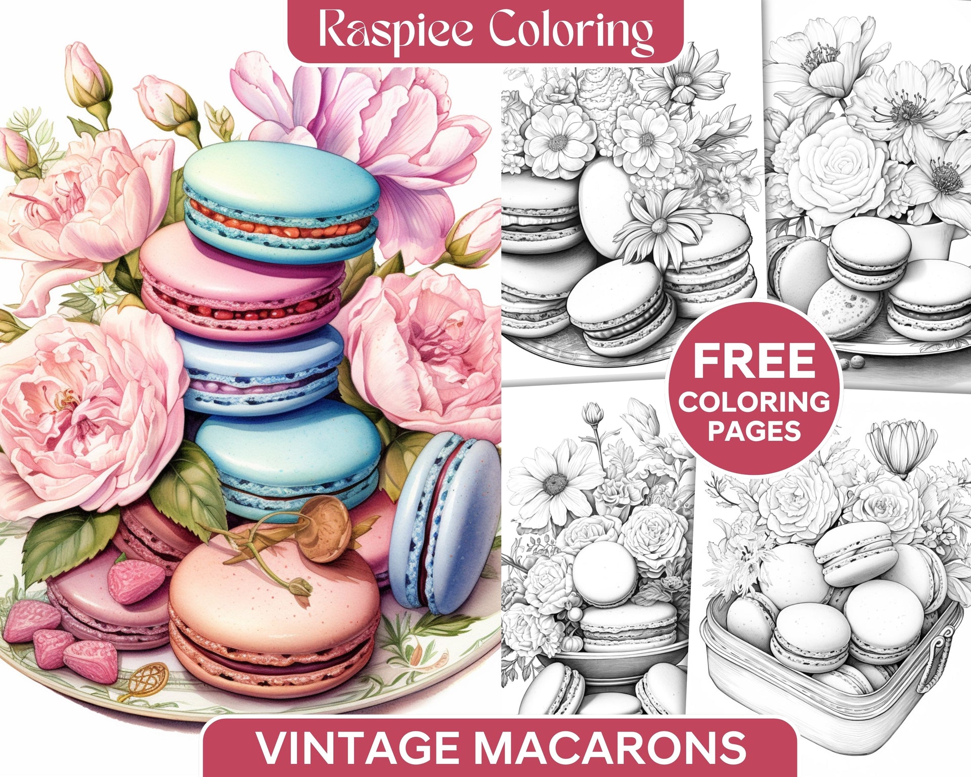 Free vintage macarons grayscale coloring pages printable for adults p â coloring