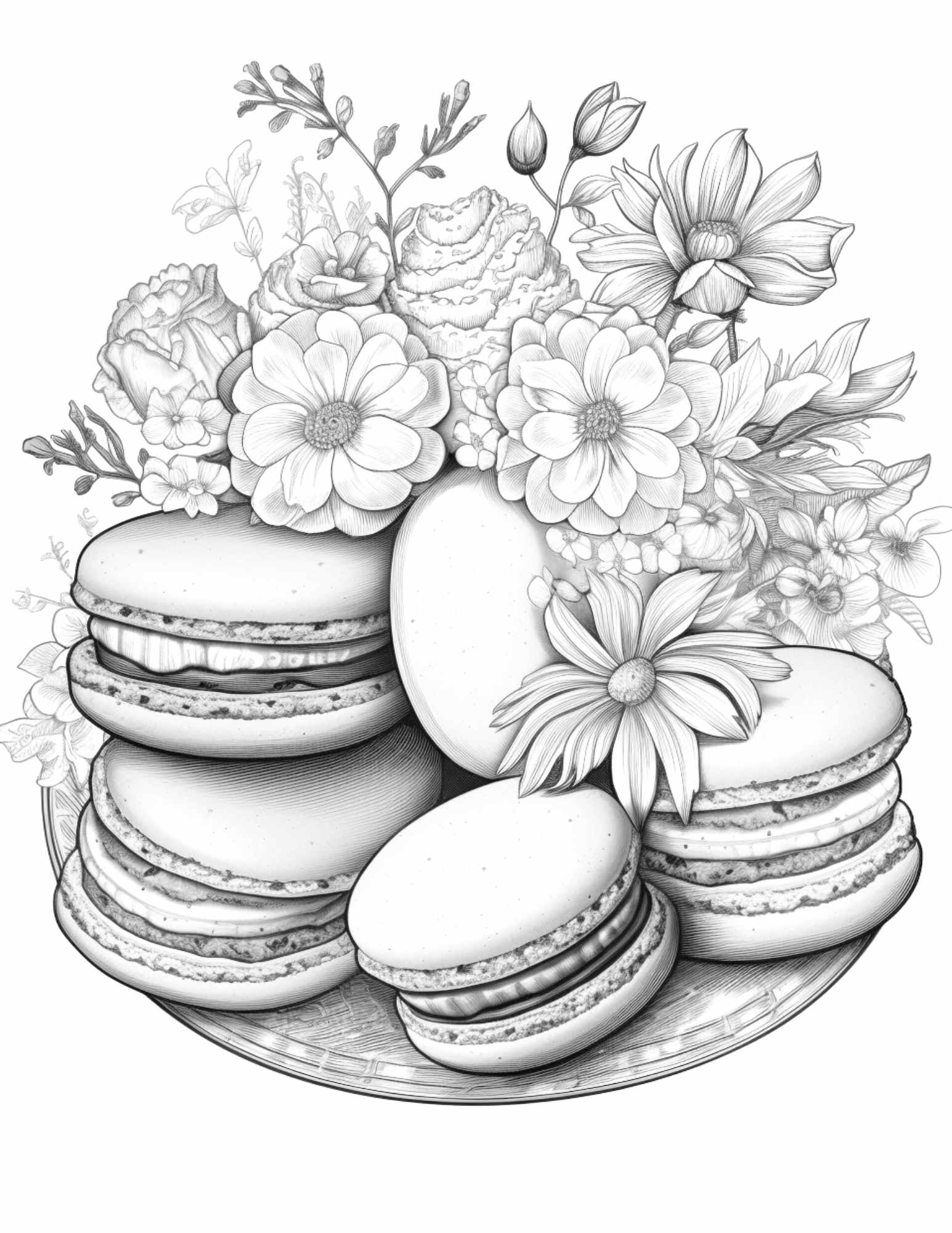 Free vintage macarons grayscale coloring pages printable for adults p â coloring