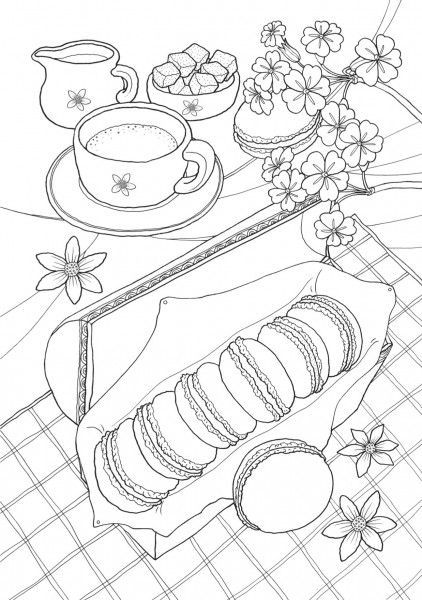 Tea macarons coloring pages coloring book pages coloring book art