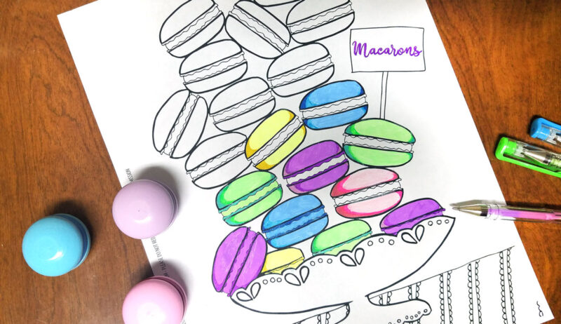 Free printable macarons coloring page for grown