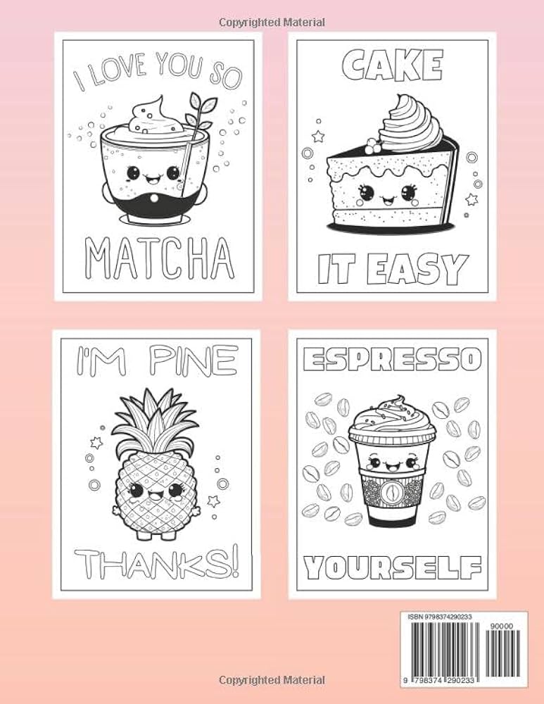 Kawaii breakfast coloring book cute food easy coloring pages with puns for adults and kids fun and relax with cupcake donut macarons coffee milkshake fruits plans million books