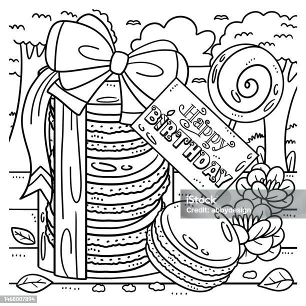 Macaroons with greeting card coloring page stock illustration