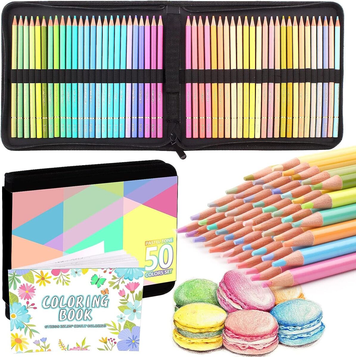 Pastel louring pencils set macaron loured pencils for adult zipper case