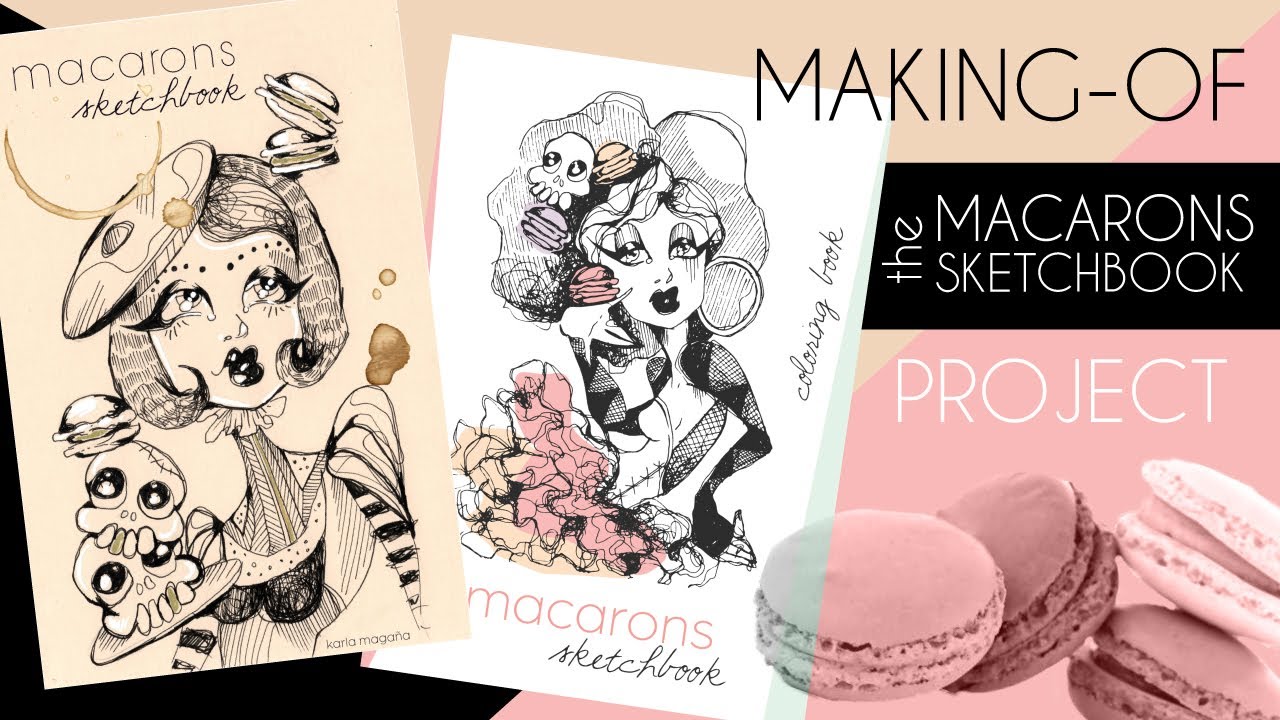 Making of macarons sketchbook and coloring book