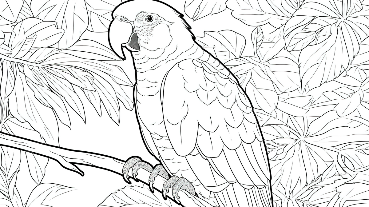 Parrot perched on a branch with leaves coloring book background parrot coloring picture background image and wallpaper for free download