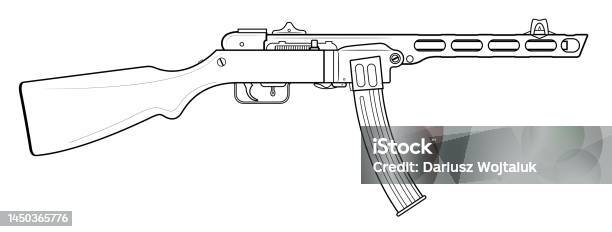 Submachine gun isolated coloring page for kids stock illustration