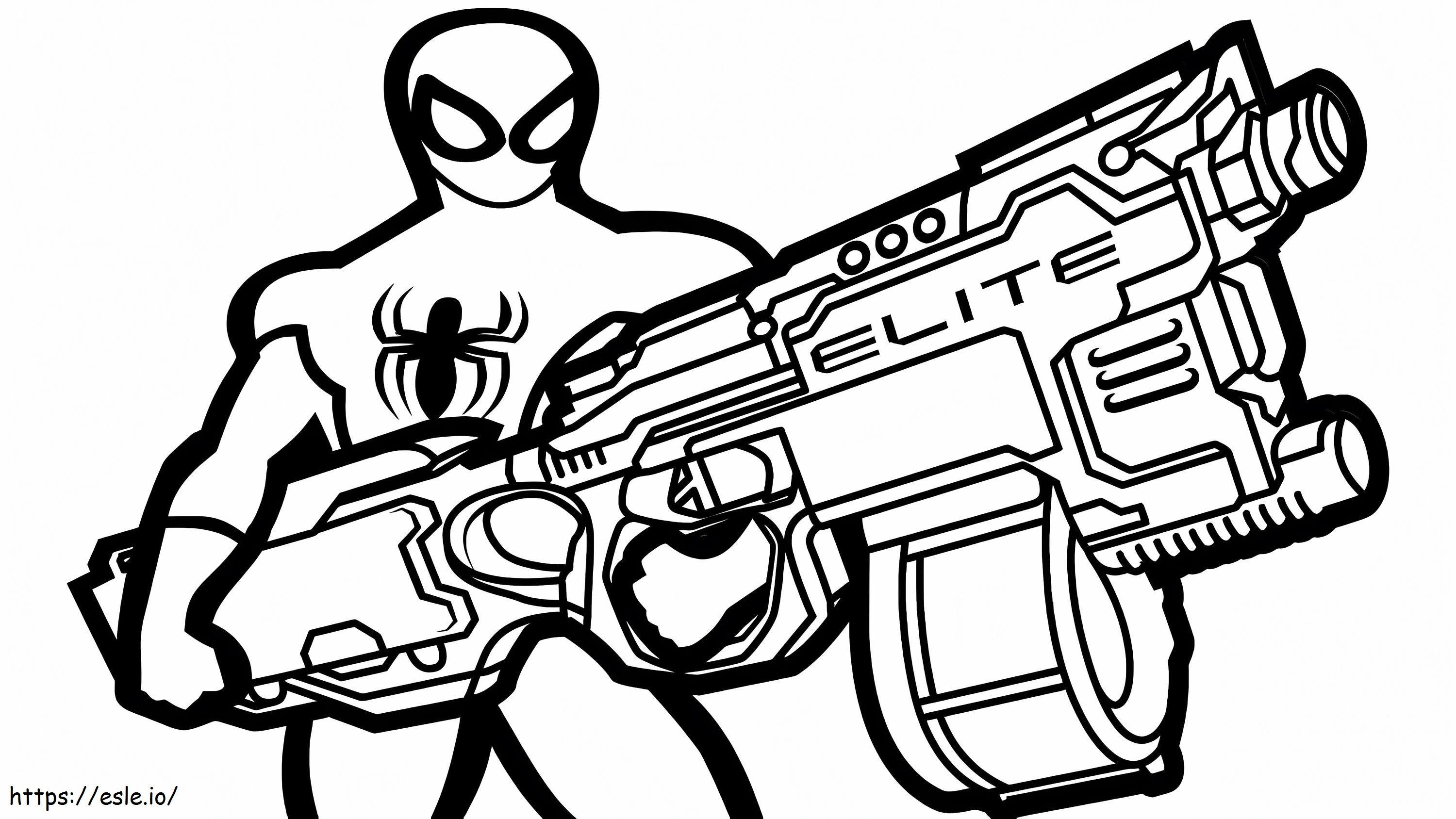 Spiderman with machine gun coloring page