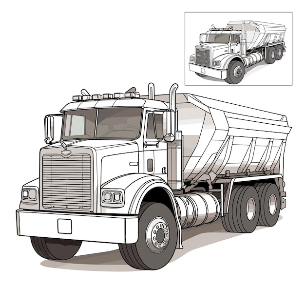 Premium vector truck coloring pages black and white vector illustration