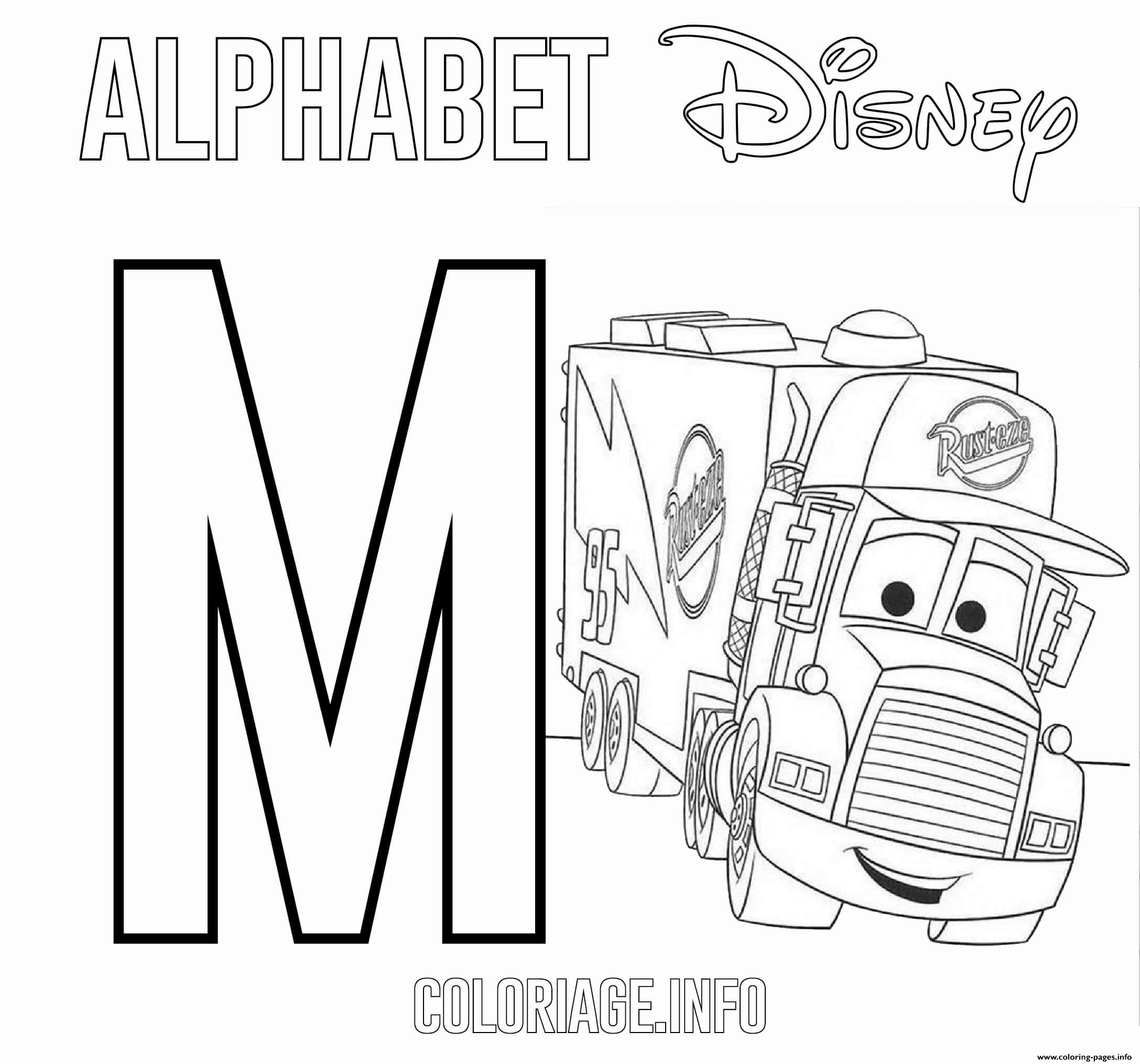 M for mack from cars disney coloring page printable