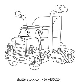 Coloring page cartoon heavy semi truck stock vector royalty free