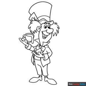 Mad hatter from alice in wonderland coloring page easy drawing guides