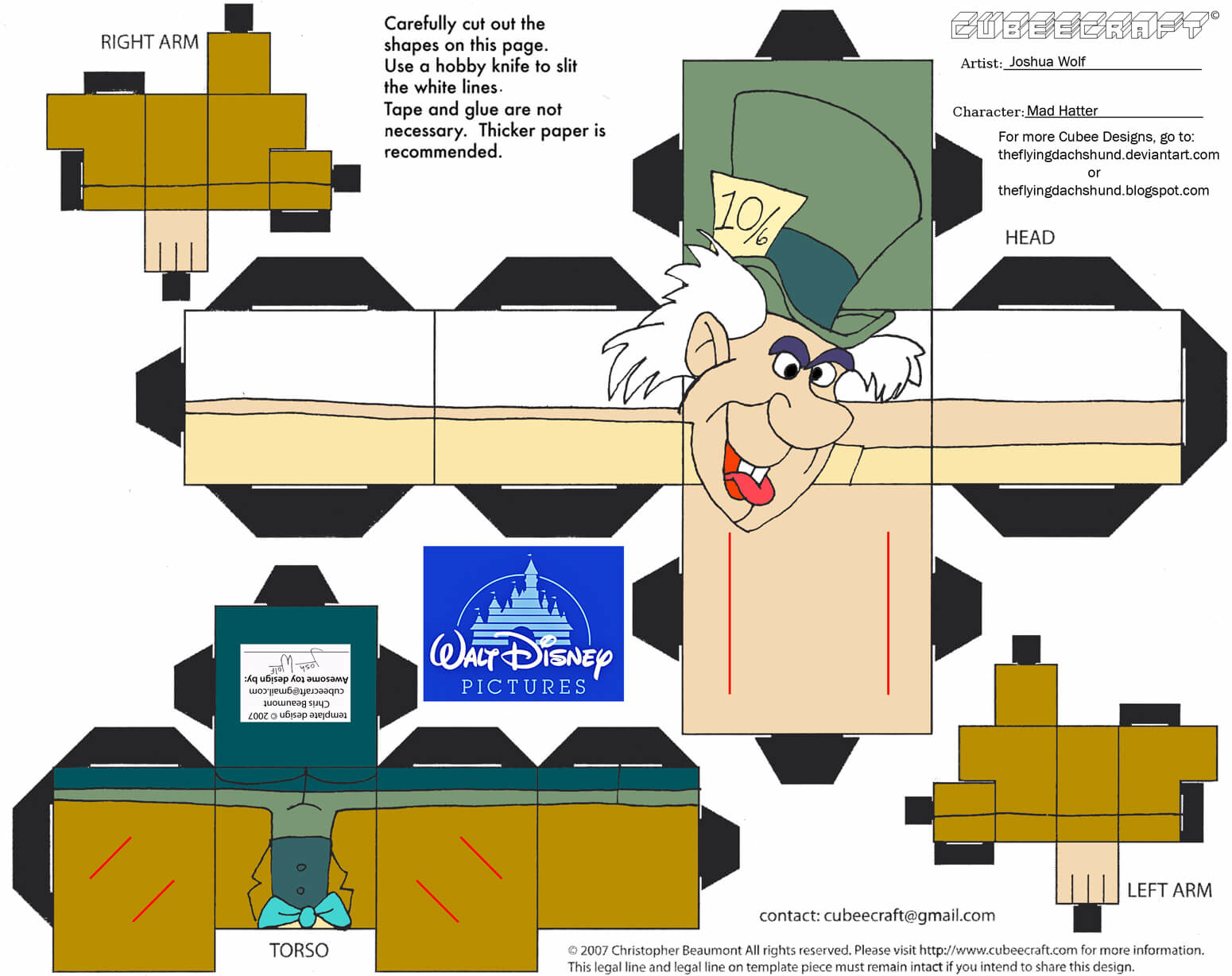 Mad hatter paper toy free printable papercraft templates