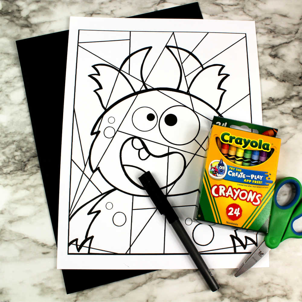 Goofy monster coloring page line art craft