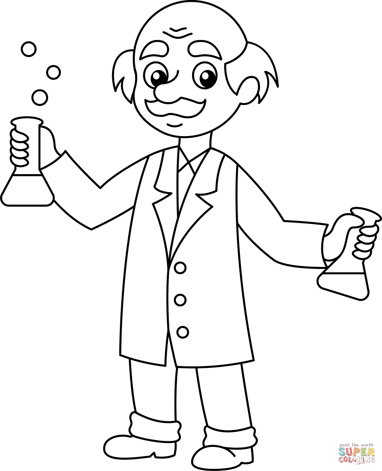 Cartoon scientist coloring page free printable coloring pages