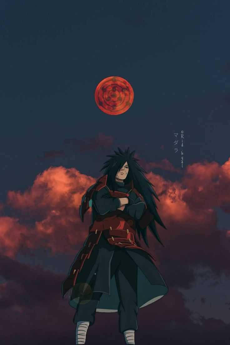 Download madara uchiha under red moon wallpaper