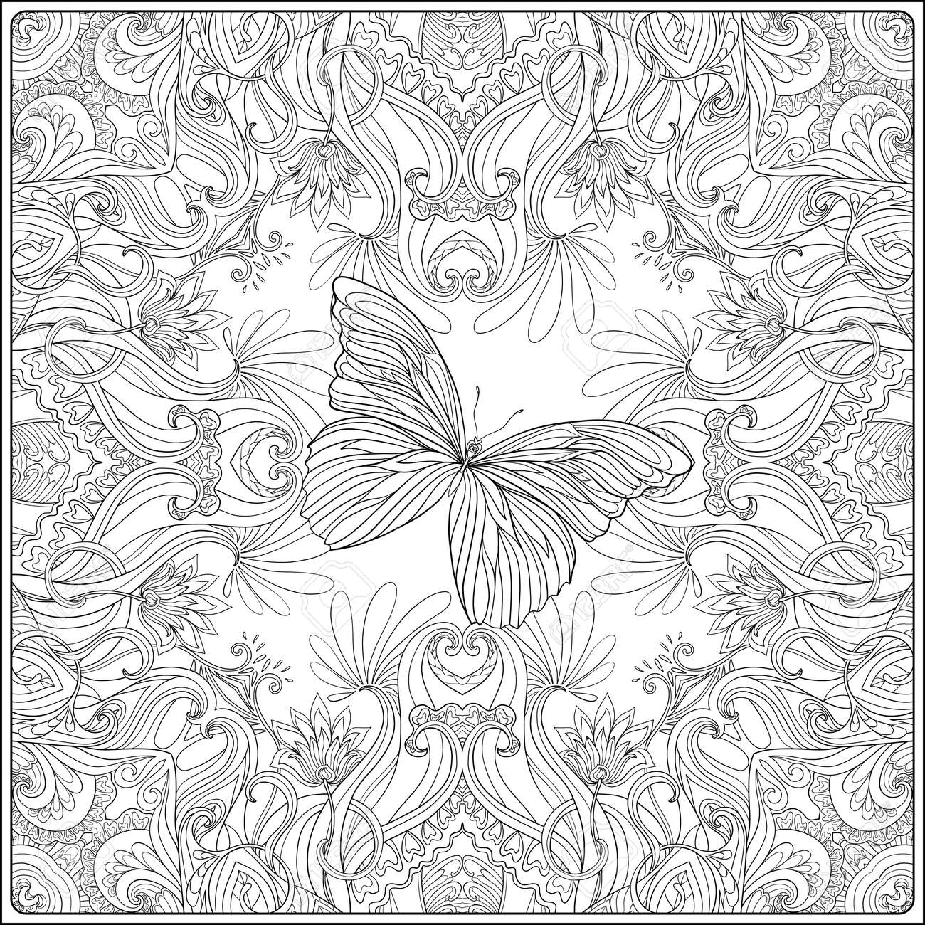 Modelo con los motivos tradicional japon mariposas y corazon de amor libro de colorante para los adultos bozar dibujo para colorear ilustraciãn vectorial de la lãnea ilustracion svg vectorial clip art vectorizado