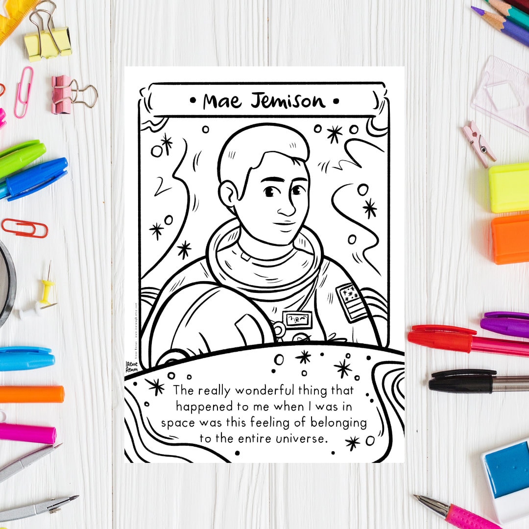 Mae jemison coloring page black women in history printable drawing black history month coloring sheet quote science activity women in stem instant download