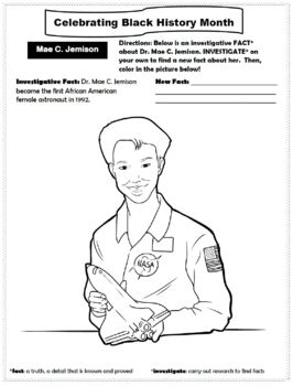 Mae c jemison coloring page and research task by missharmons room