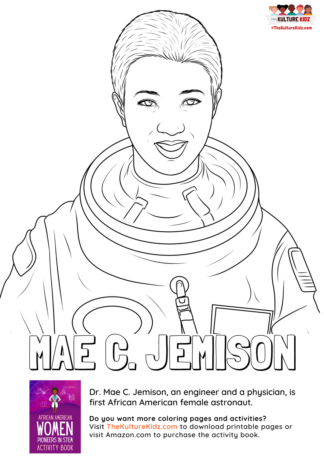 Mae c jemison coloring page â the kulture kidz