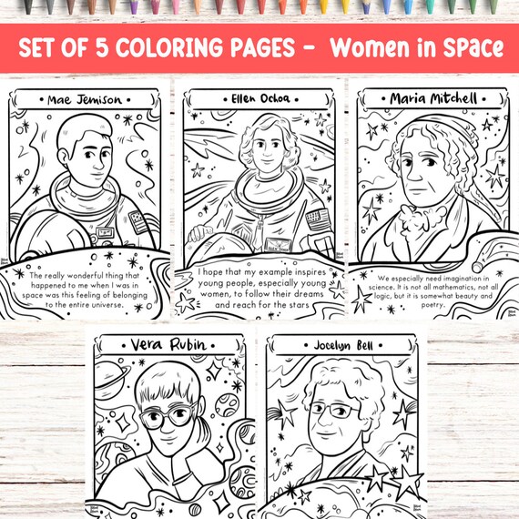 Printable coloring page bundle women in stem coloring sheet women in history science activity women in physics printable drawing digital