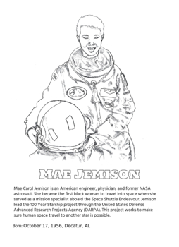 Mae jemison black female scientist engineer coloring page tpt