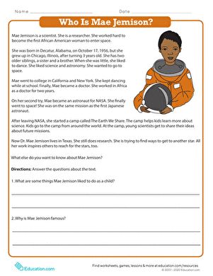 Do you know about this inspirationalnbspastronaut use the worksheet who is mae jemison to â learning sight words writing lesson plans word family worksheets