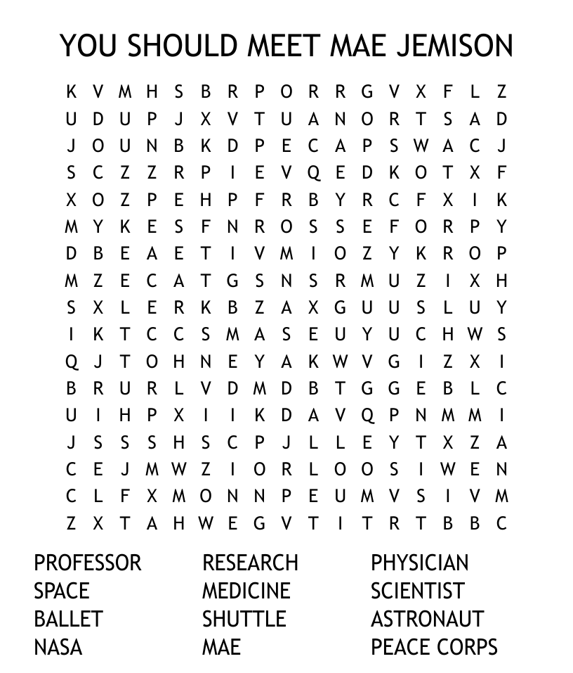 Similar to mae jemison word search