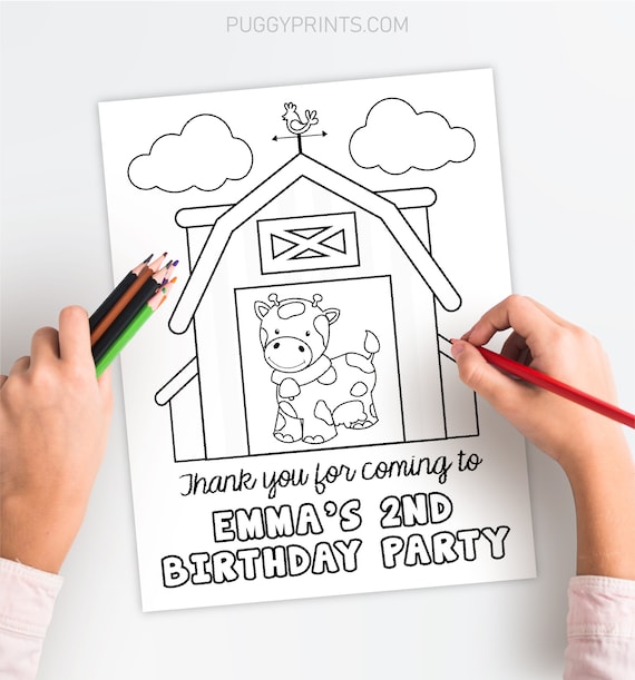 Cow birthday coloring page editable cow coloring page template printable farm birthday coloring sheet barnyard birthday party cwp cwr