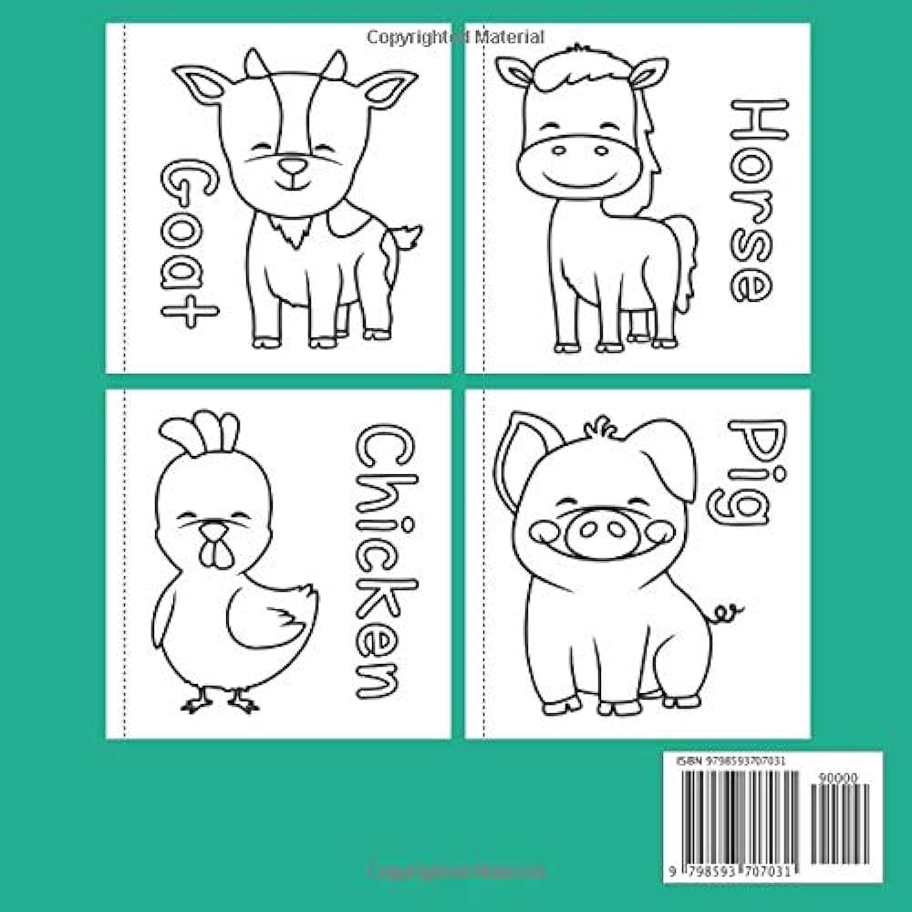 Farm animals coloring book for preschoolers cute pictures for your little to color of a cow pig horse donkey chicken rooster cat goat dog toddler to color