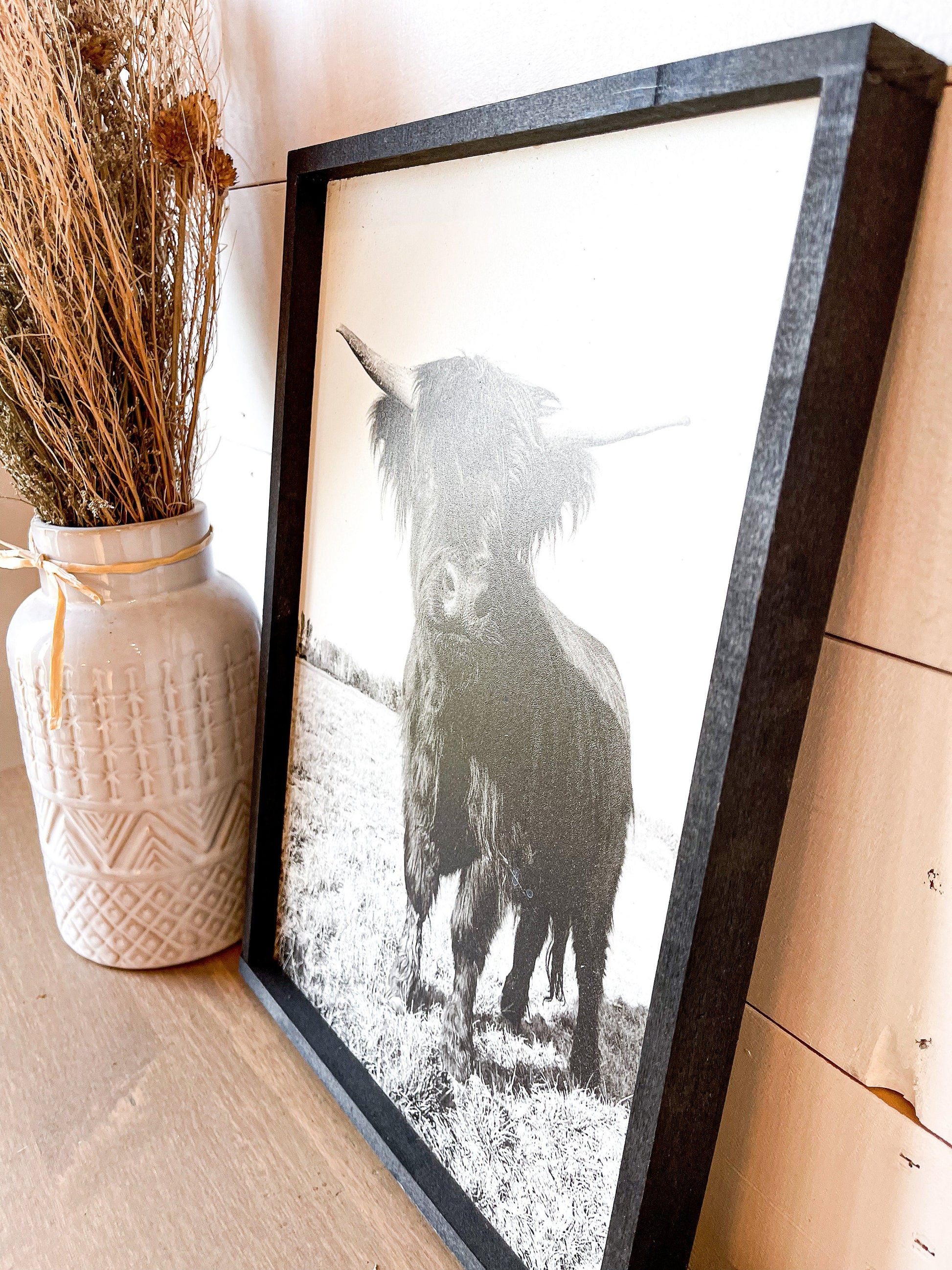 Maggie black scottish highland cow and baby fluffy cowphotos framed w â simply country ranch