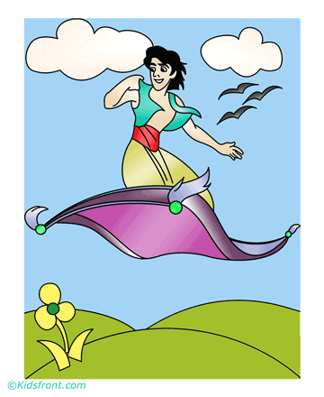 Aladin with magic carpet coloring pages for kids to color and print