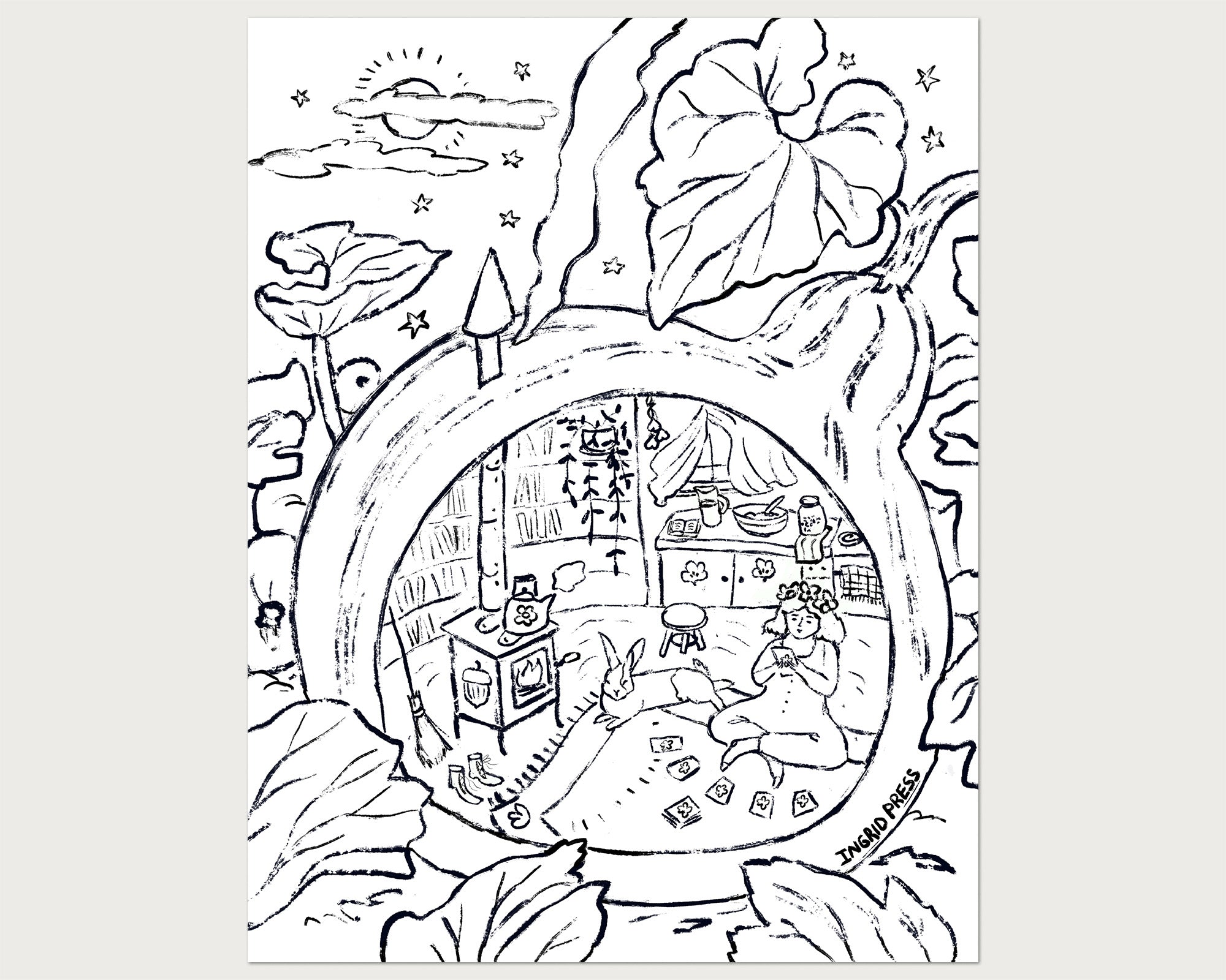 Snug magic coloring page â ingrid press