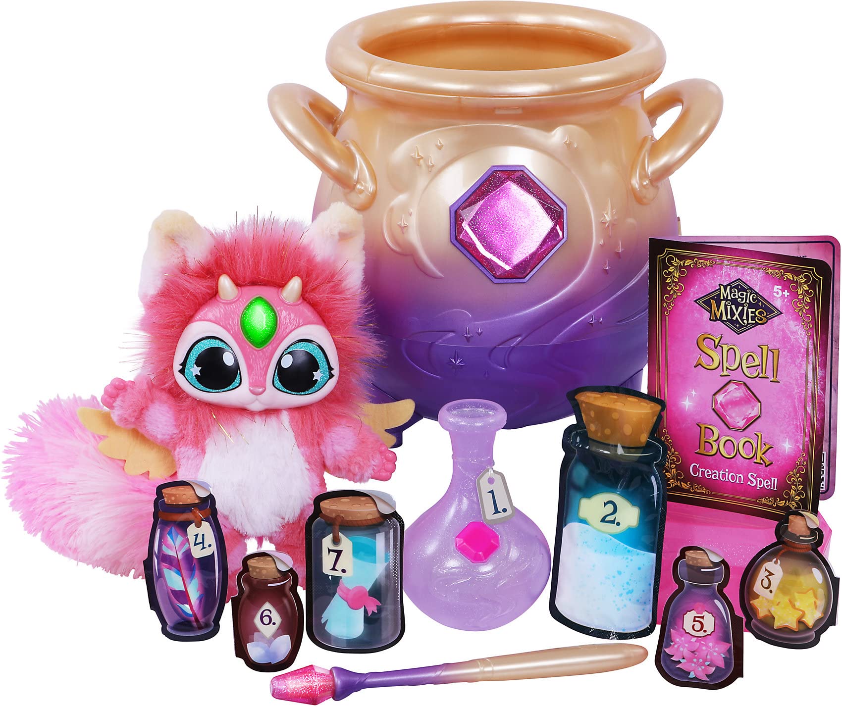 Magic mixies magil misting uldron with interactive inch pink plush toy and sounds and reactions multicolor animals