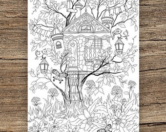 Treehouse printable adult coloring page from favoreads coloring book pages for adults and kids coloring sheets coloring designs