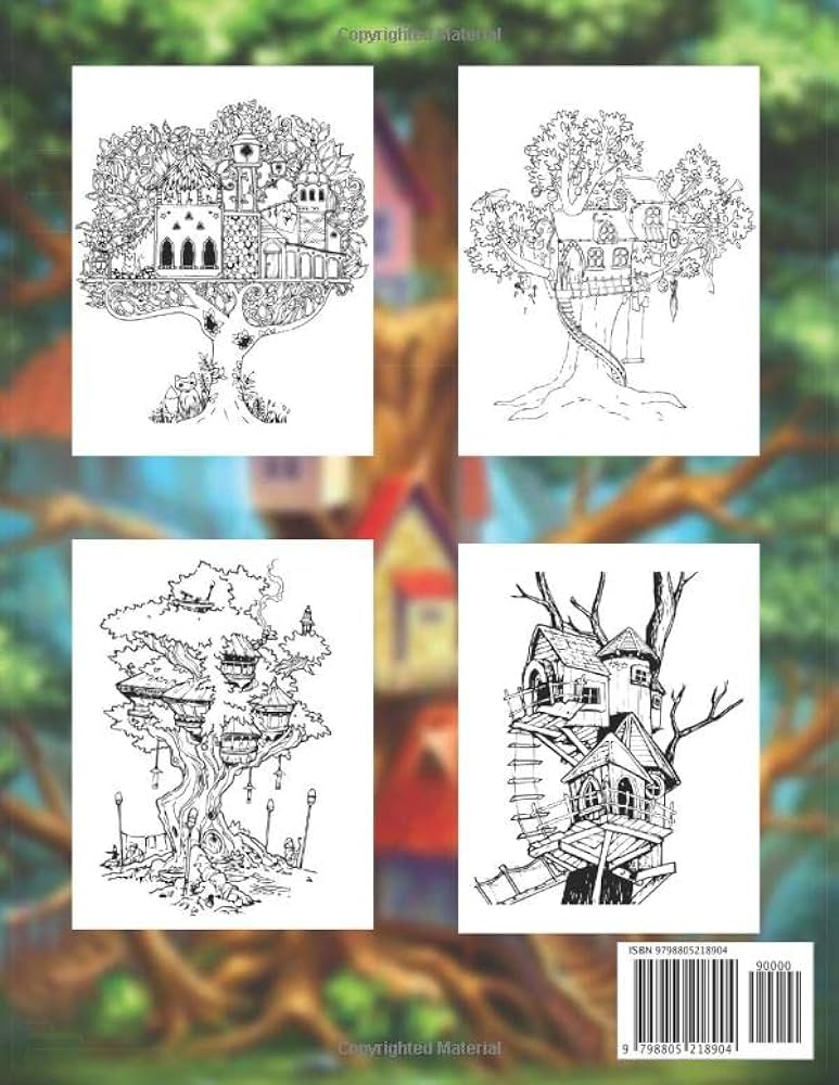 Magic treehouse coloring book for adults beautiful treehouse design coloring pages high quality for relaxation and anti stress and creativity and mind imagination for adults youb pro design books