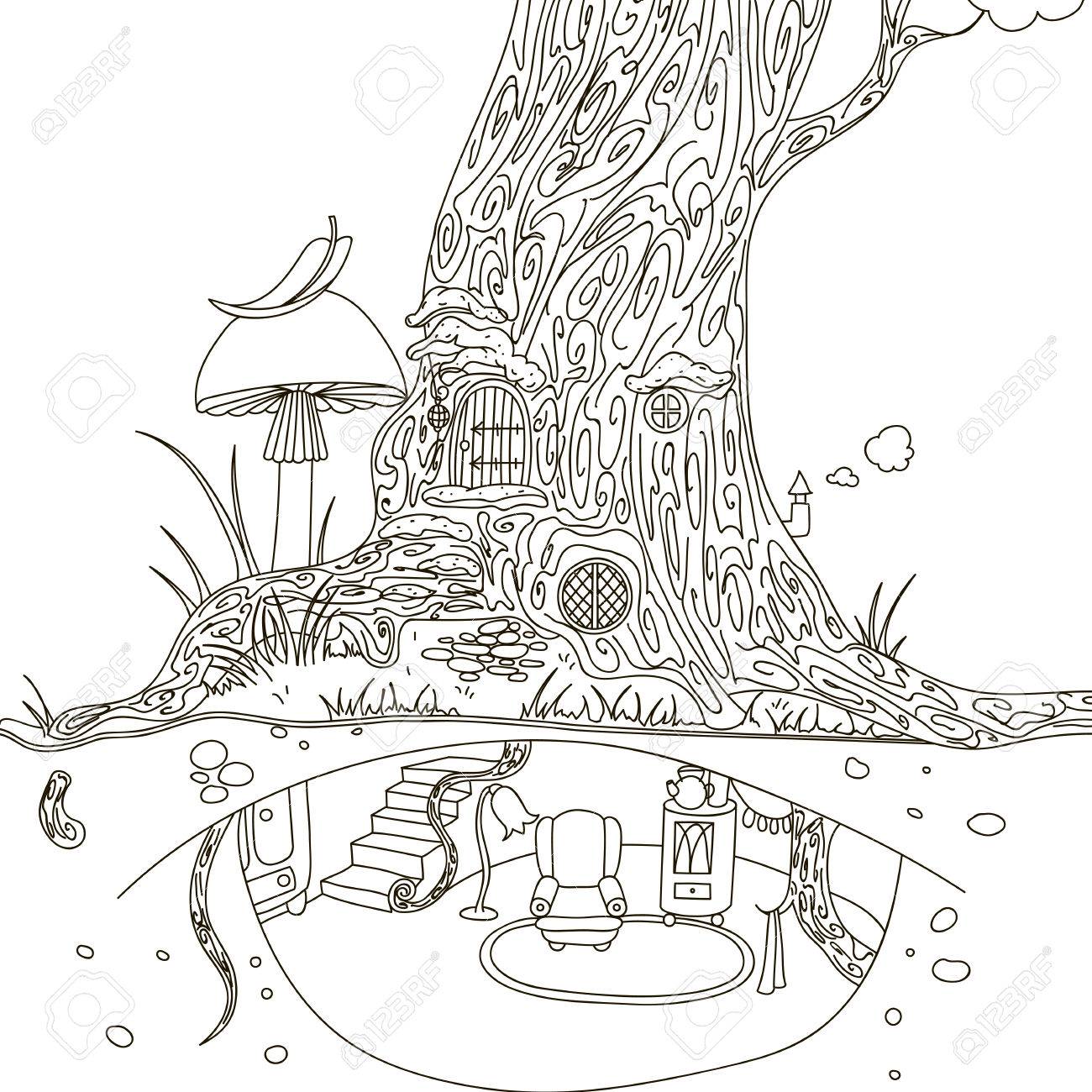 Magic tree house hand drawing isolated objects on white background royalty free svg cliparts vectors and stock illustration image