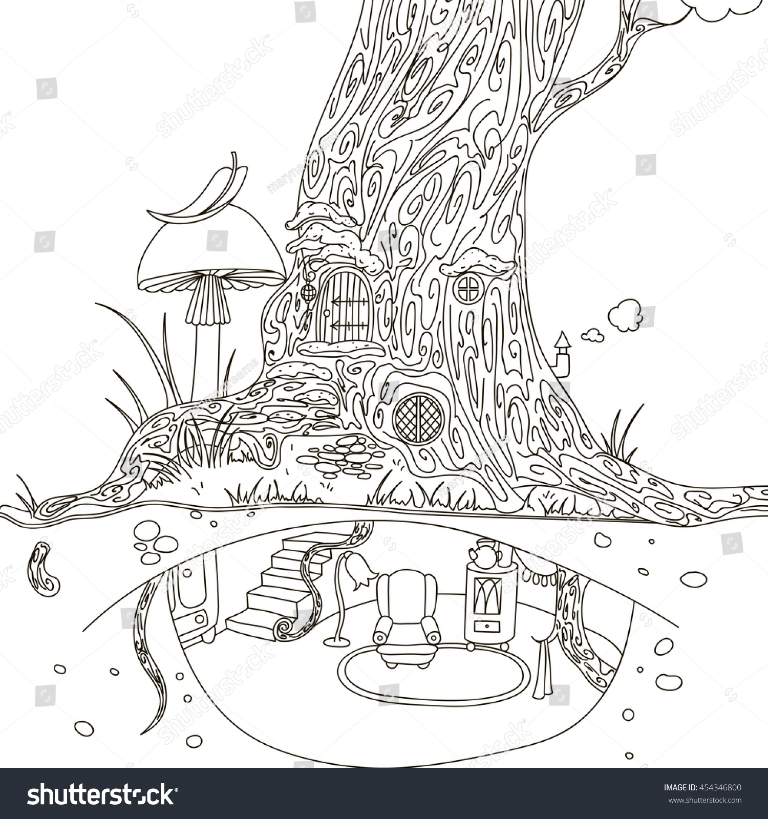 Magic tree house hand drawing isolated stock vector royalty free