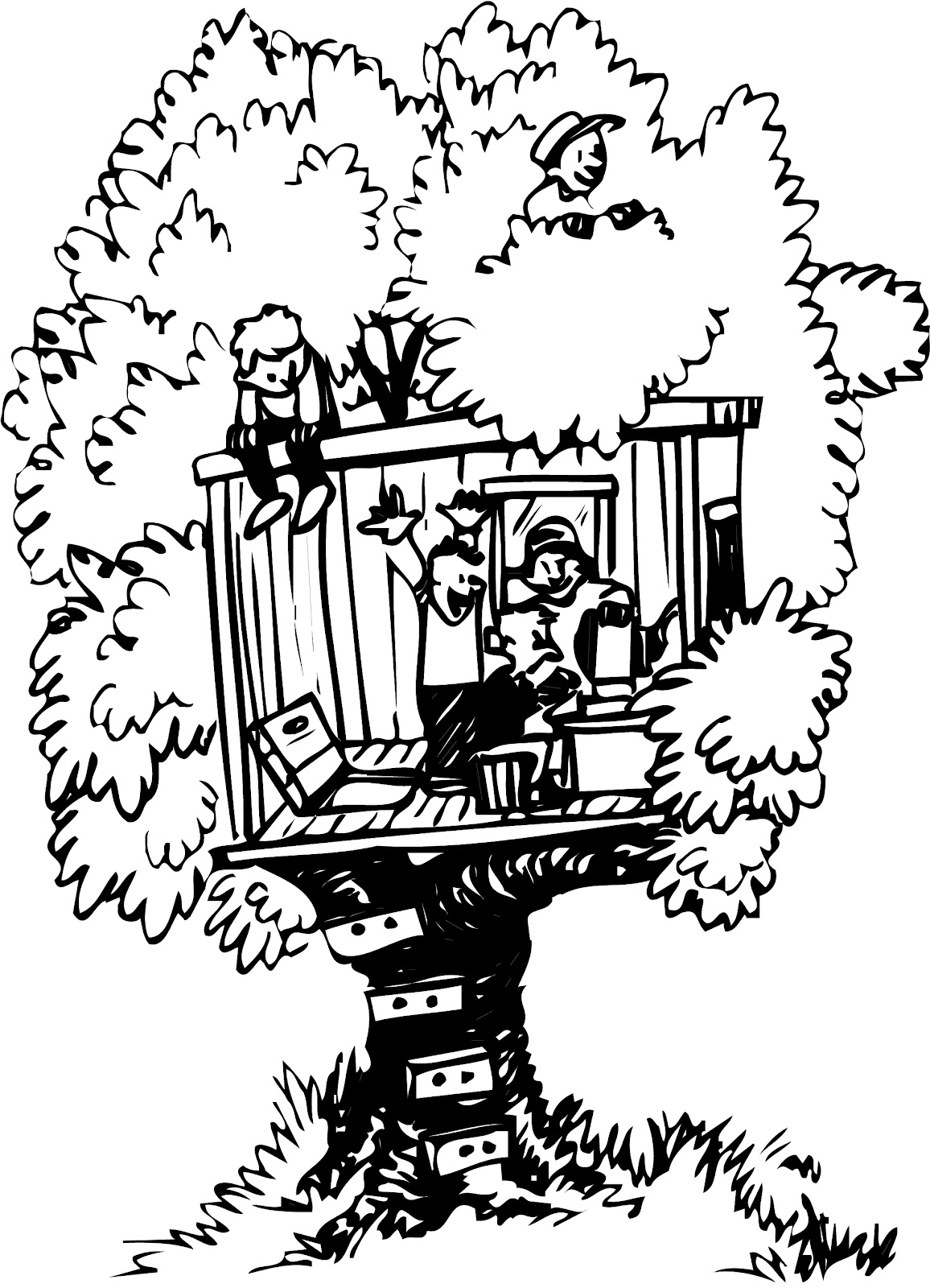 Coloring page tree house buildings and architecture â printable coloring pages